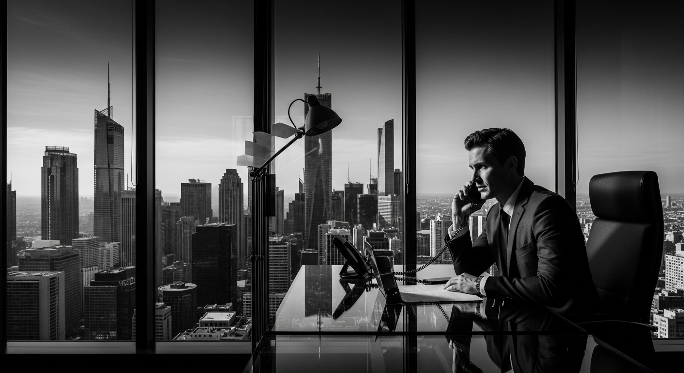 Investment strategist in high-rise office